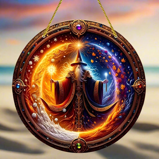 Seasonal Fusion Wizard Suncatcher Witchcraft Window Hanging