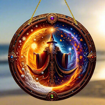 Seasonal Fusion Wizard Suncatcher Witchcraft Window Hanging