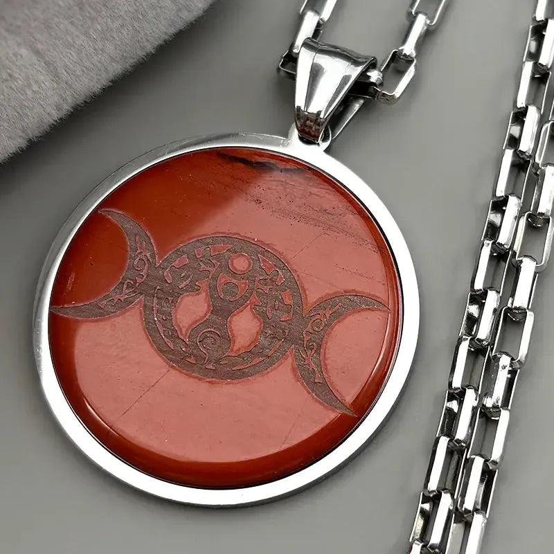 Natural Stones Wicca Triple Moon Necklace - Pagan Triple Goddess Necklace Jewelry-MoonChildWorld