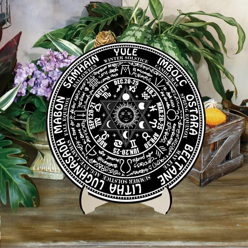 Wooden Pagan Sign Wheel of The Year Wicca Calendar-MoonChildWorld