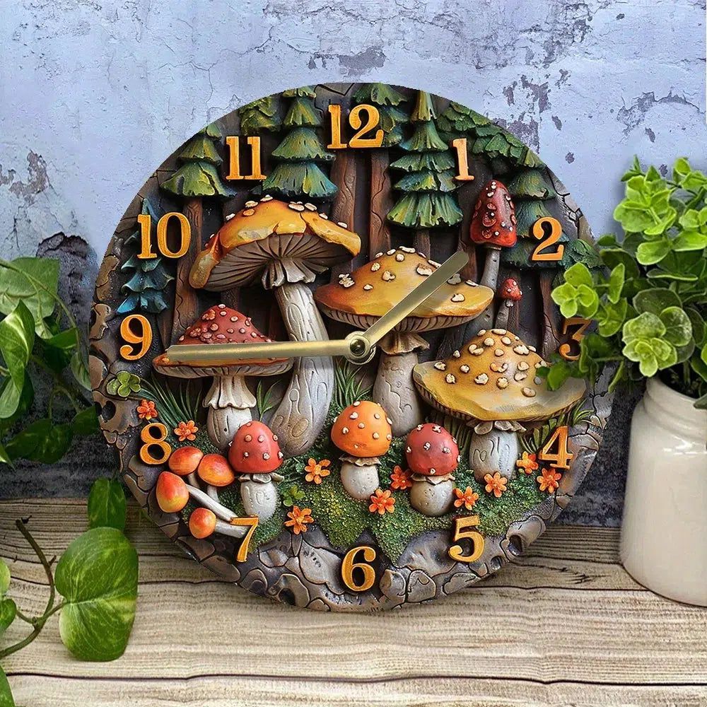 Forest Mushrooms Wall Clock Aesthetic Wall Clock Home Decor-MoonChildWorld