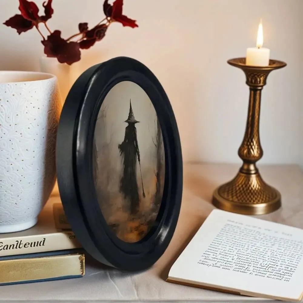 Dark Witch Wooden Oval Frame - Gothic Oval Wall Art for Halloween Wall Decoration-MoonChildWorld