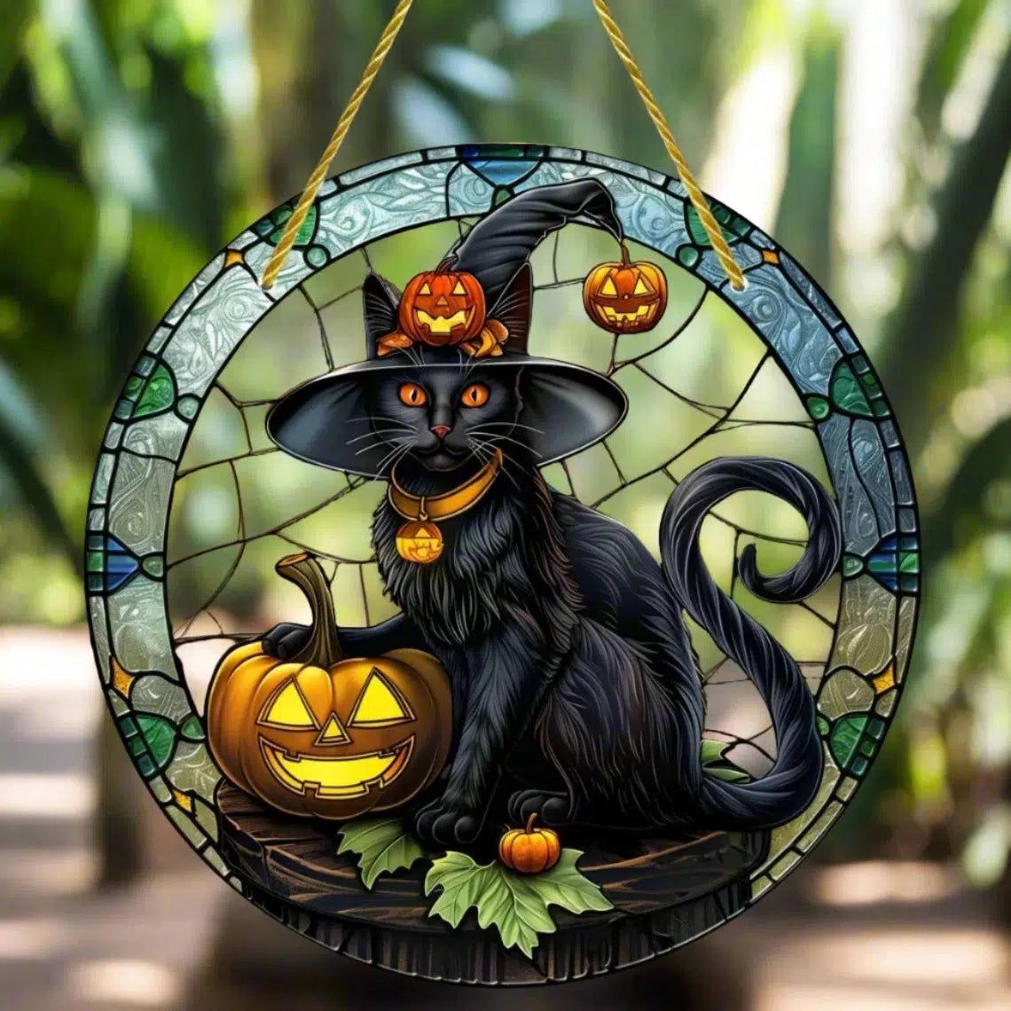 Halloween Suncatcher Magic Black Cat Acrylic Round Sign-MoonChildWorld