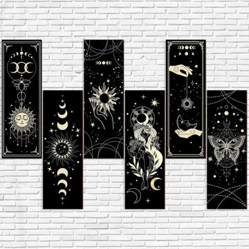 Boho Celestial Wall Decor Set 6Pcs - Wicca Sun Moon Phases Wooden Hanging Signs for Witch Home Decor-MoonChildWorld