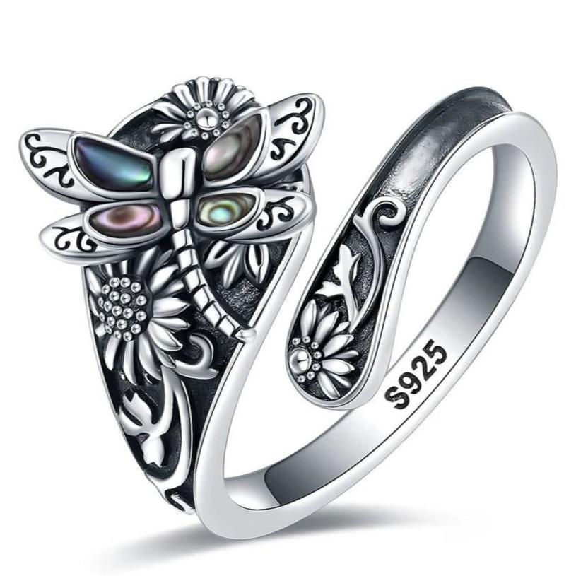 Sterling Silver Floral Butterfly Rings and Dragonfly Rings-MoonChildWorld