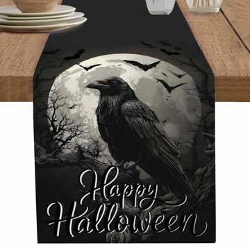 Moon Crow Gothic Table Runner for Halloween Table Decor - Witchy Raven Table Runner-MoonChildWorld