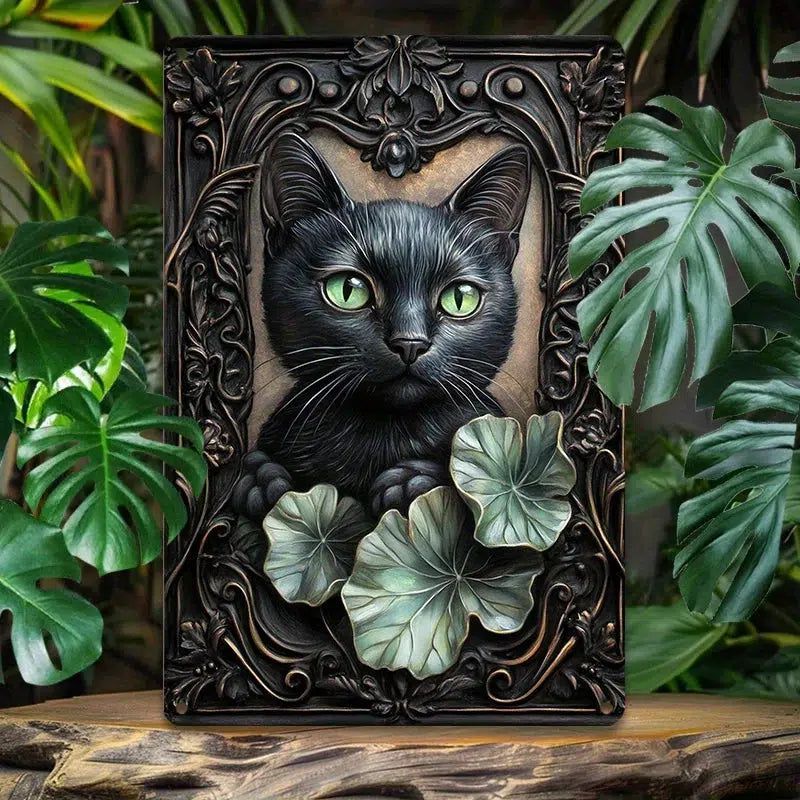 Black Cat Metal Tin Sign Witchy Cat Wall Art-MoonChildWorld