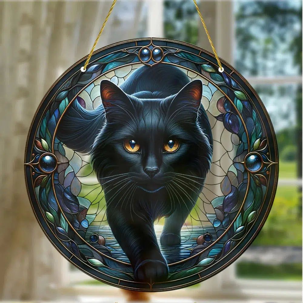 Black Cat Suncatcher Mystic Witchy Acrylic Sign-MoonChildWorld