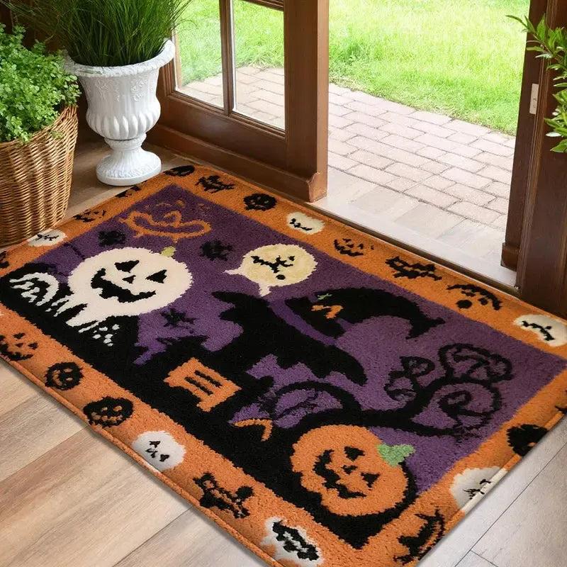 Spooky Halloween Doormat - Cute Ghost, Pumpkin and Black Cat Design Witchy Home Decor-MoonChildWorld