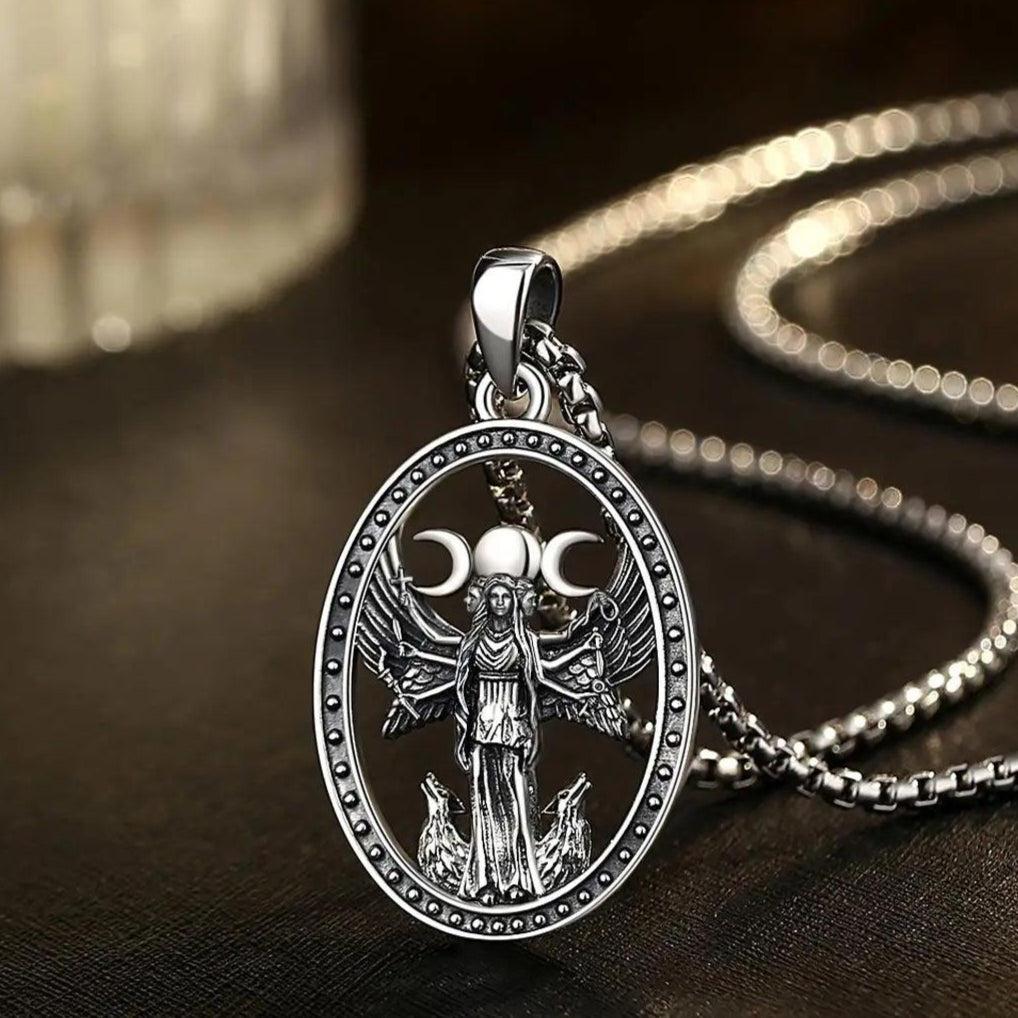 925 Sterling Silver Hecate Triple Moon Goddess Necklace Witch Protection Amulet Wiccan Pagan Jewelry-MoonChildWorld