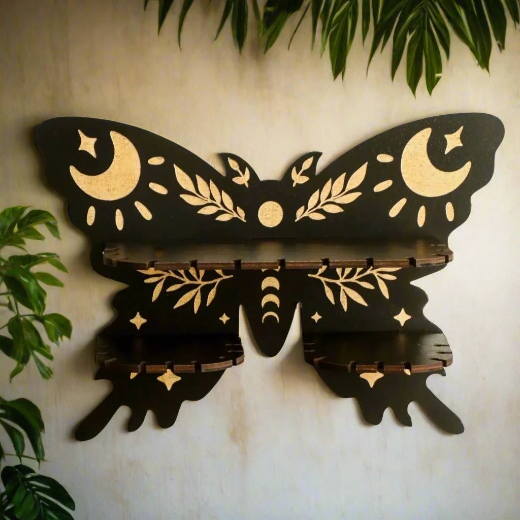 Butterfly Crystal Shelf Wooden Wall shelf for Essential Oil Witchy Home Decor-MoonChildWorld