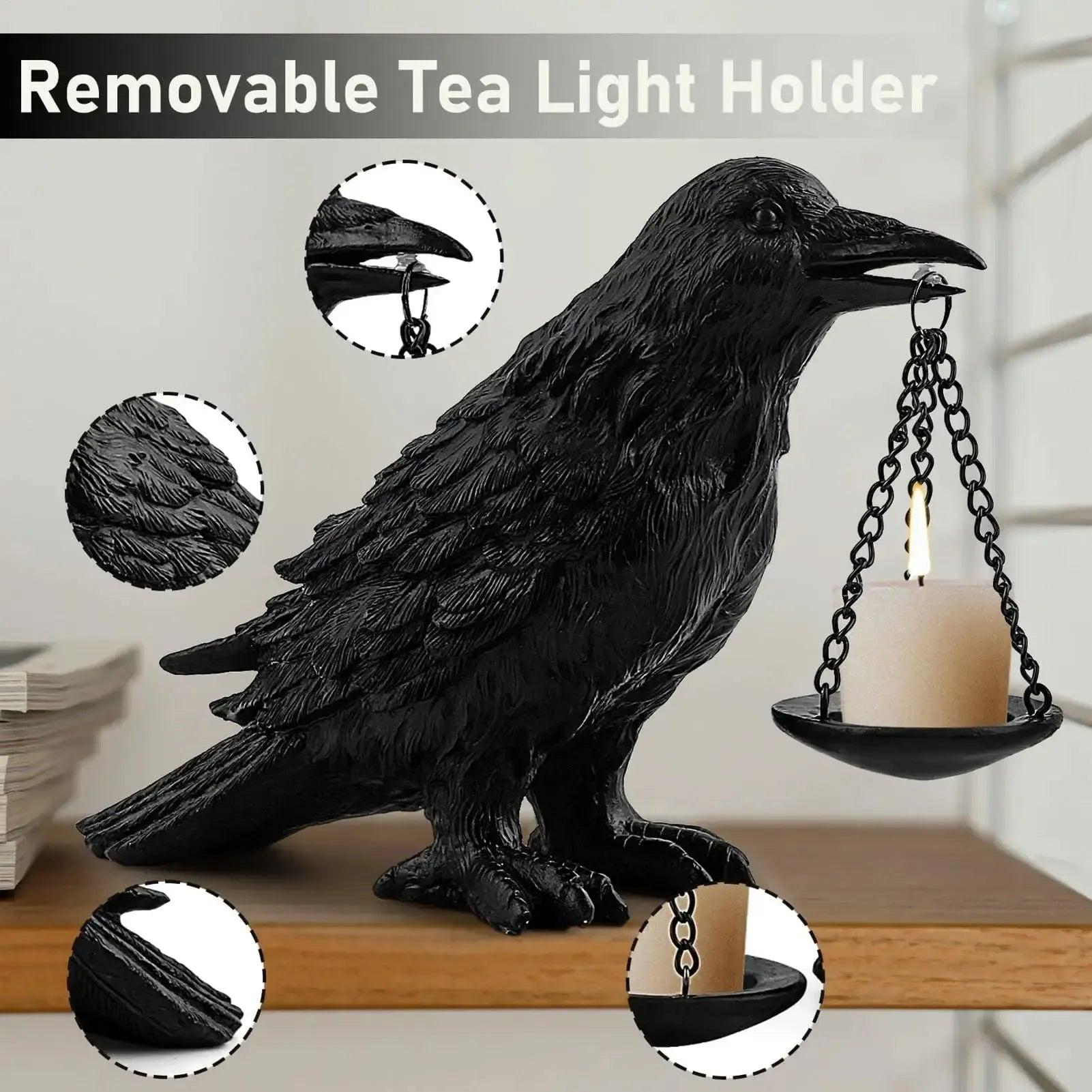 Witch Raven Lamp Tealight Candle Holder - Gothic Home Decor Dark Crow Light Holder Halloween Decorations-MoonChildWorld