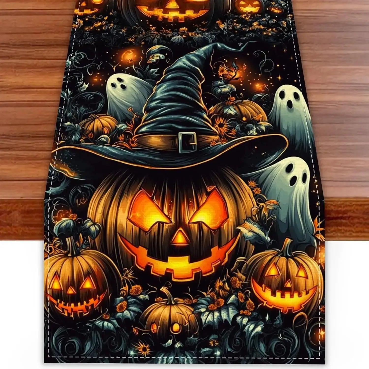 Pumpkins Ghost Linen Halloween Table Runner Spooky Table Runner Gothic Witch Home Decor-MoonChildWorld