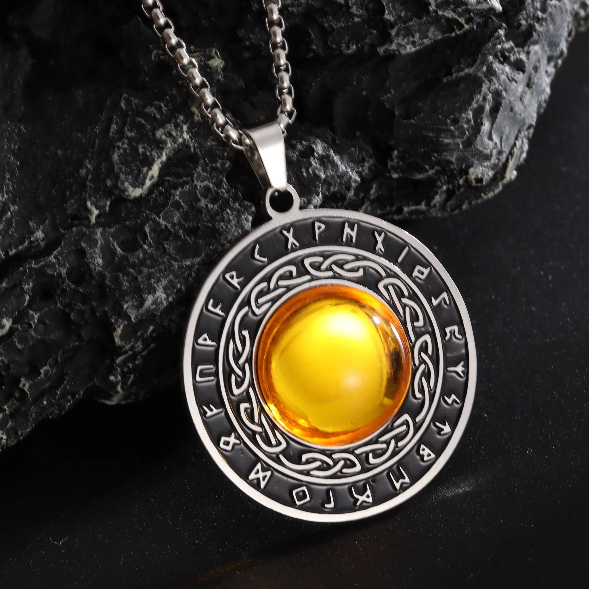 Yellow Gemstone Celtic Knot Nordic Rune Necklace Amulet Jewelry-MoonChildWorld