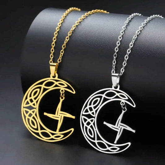 Vassago St Brigid Cross Crescent Moon Necklace Celtic Goddess Wicca Jewelry