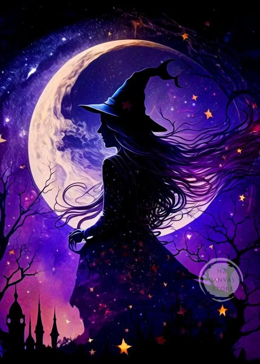 Fantasy Witch Halloween Posters Moon Witch Wall Art-MoonChildWorld