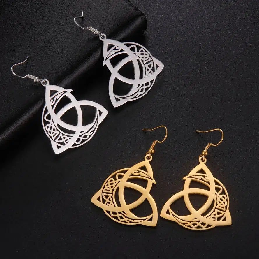 Celtics Knot Crescent Moon Earrings Triquetra Earrings-MoonChildWorld