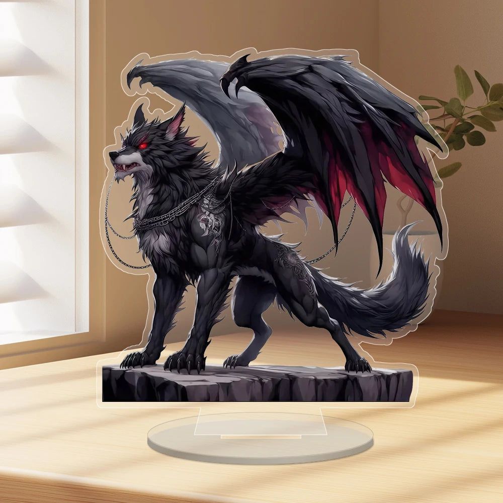 Red-Winged Wolf Acrylic Decorative Plaque Desktop Decor Gothic Wolf Table Ornament-MoonChildWorld