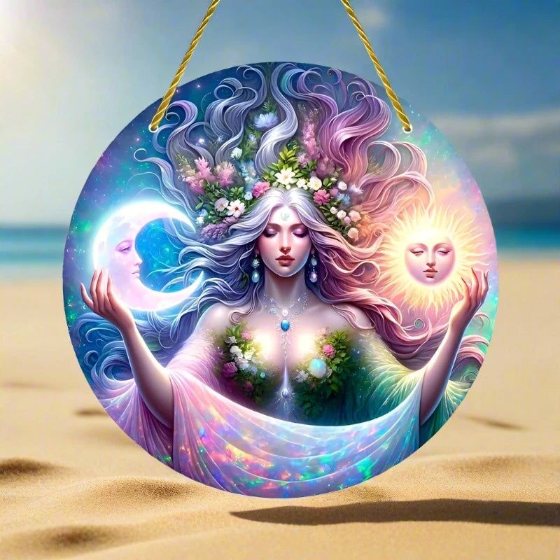 Gaia Goddess Suncatcher Wicca Pagan Acrylic Round Sign Mother Earth Suncatcher-MoonChildWorld