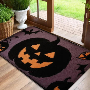 Spooky Halloween Doormat - Cute Ghost, Pumpkin and Black Cat Design Gothic Witch Home Decor