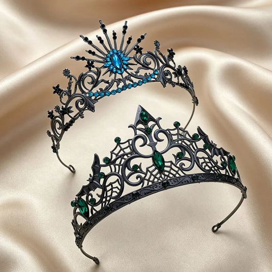 Gorgeous Mysterious Blue & Green Rhinestone Crown - Witchy Hair Accessories for Halloween