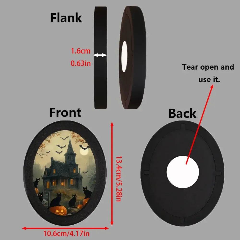 Black Cat, Pumpkin and Gothic Castle Wooden Oval Frame - Spooky Oval Wall Art for Halloween Wall Decoration-MoonChildWorld