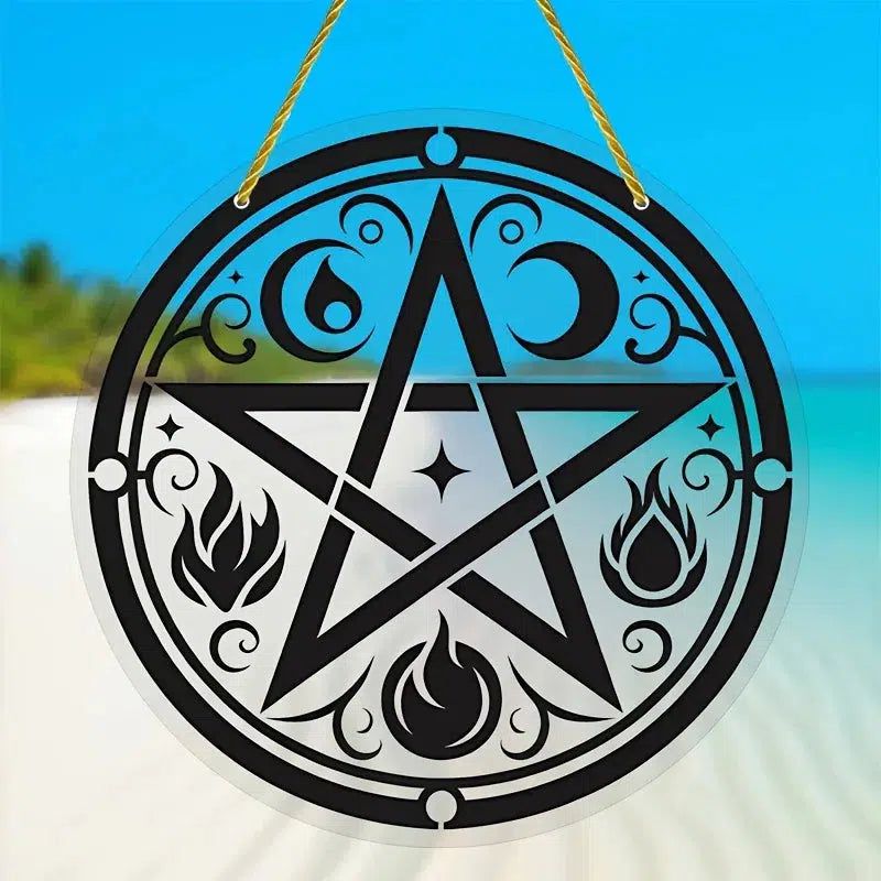 Five Element Pentacle Wicca Suncatcher Pagan Acrylic Sign-MoonChildWorld