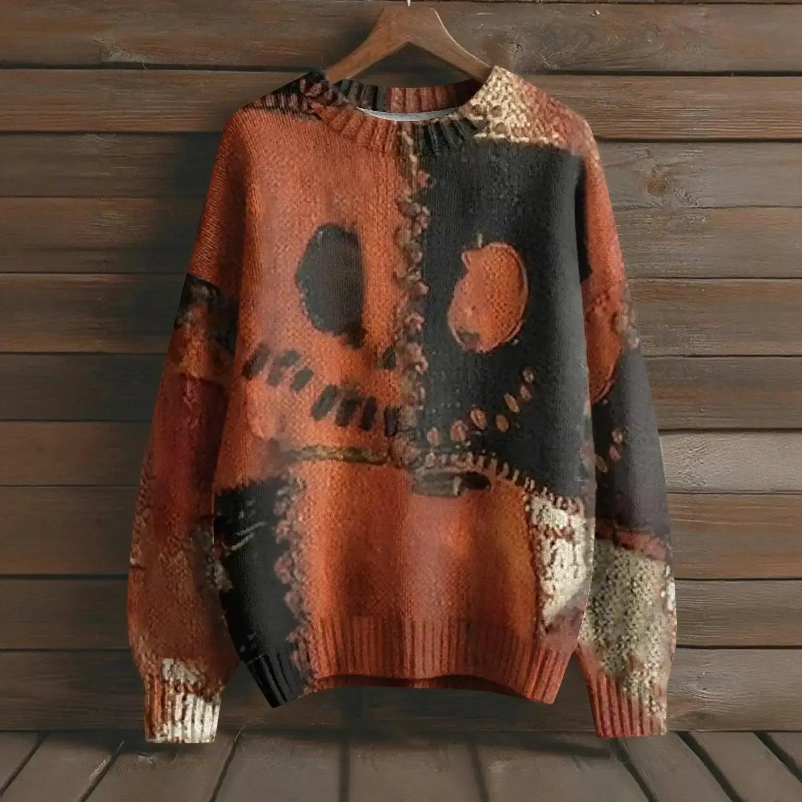 Creepy Pumpkin Long Sleeve Pullover Sweater - Gothic Witch Halloween Sweater-MoonChildWorld