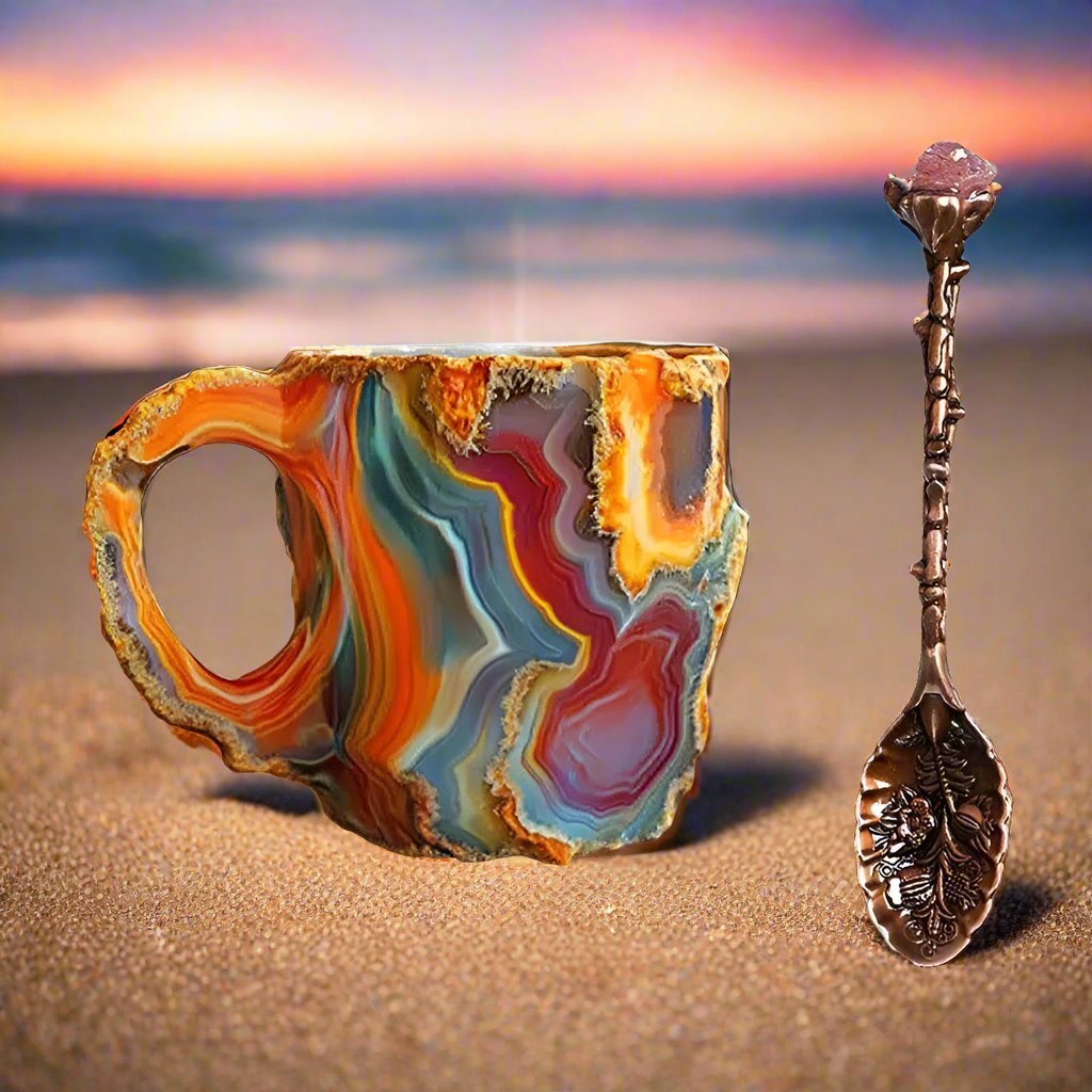 Mineral Crystal Coffee Mugs Natural Mineral Crystal Mug With Spoon Christmas Gift-MoonChildWorld