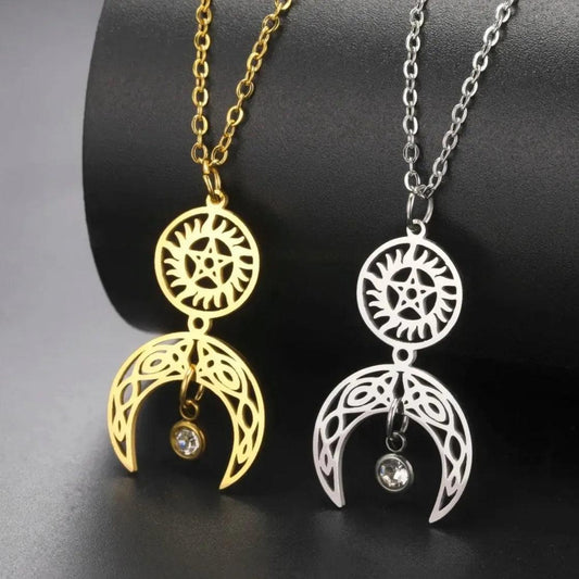 Pentagram and Moon Celtic Knot Witch Necklace Wiccan Jewelry