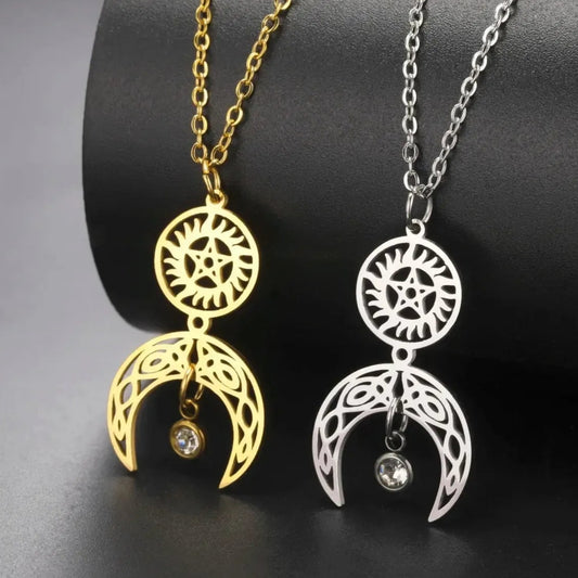 Pentagram and Moon Celtic Knot Witch Necklace Wiccan Jewelry