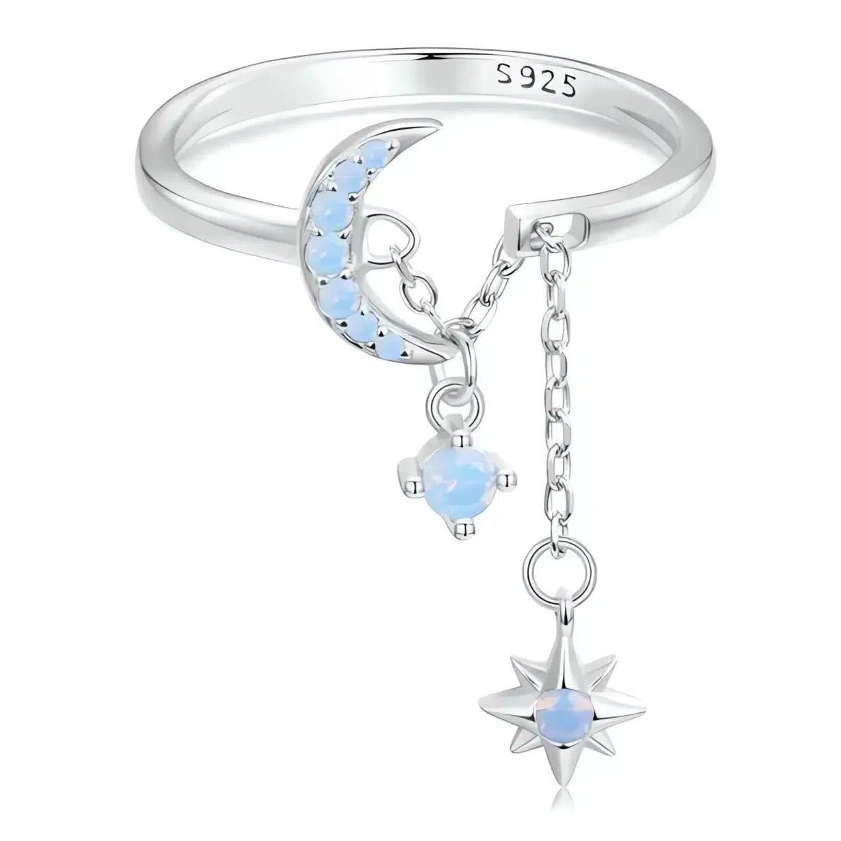 Star Moon Ring Sparkling Blue Opal Ring-MoonChildWorld