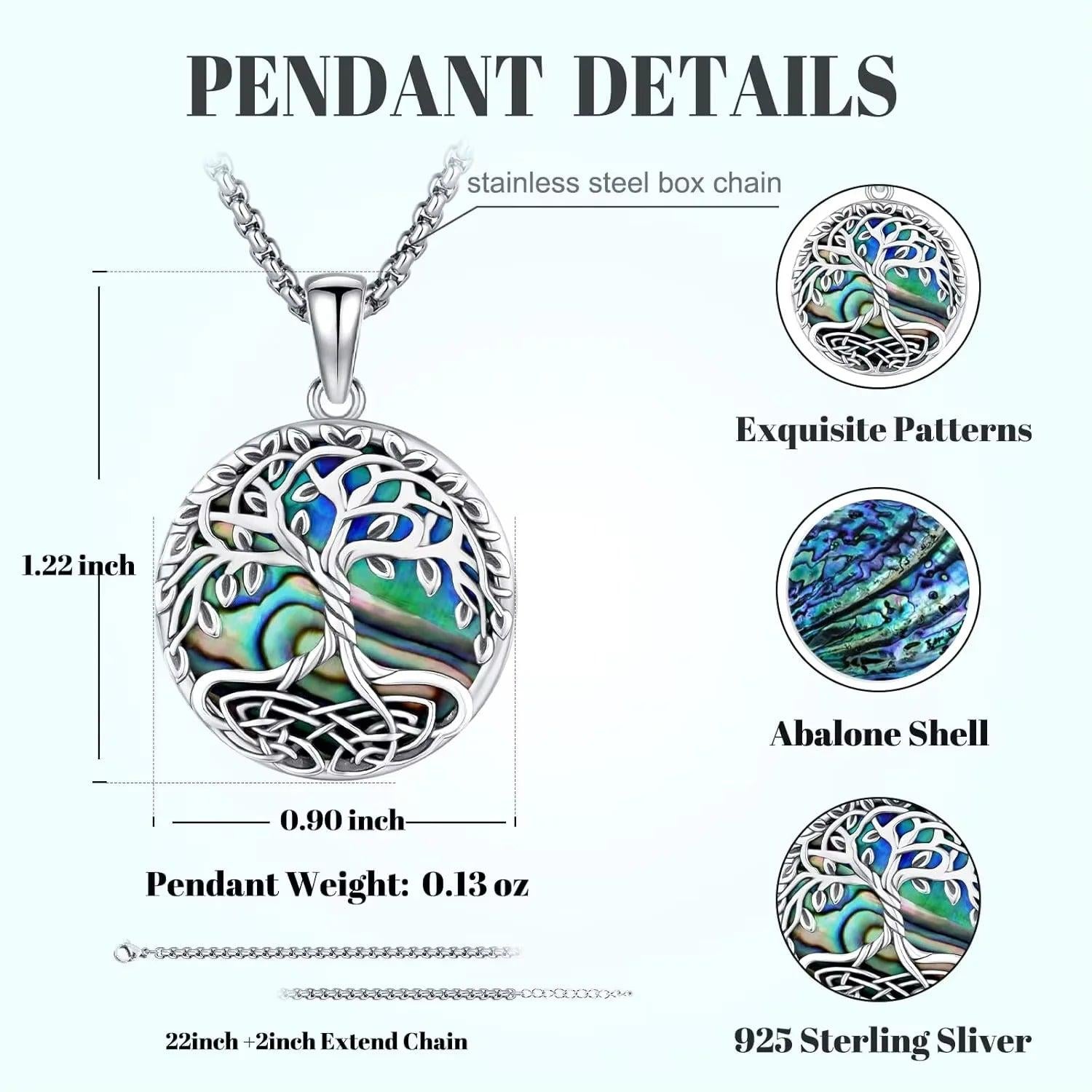 925 Sterling Silver Tree of Life Necklace Abalone Shell Celtic Knot Pagan Jewelry-MoonChildWorld