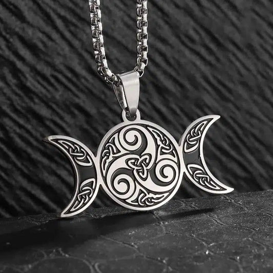 Witch Spiral Triple Moon Necklace Pagan Trinity Celtic Knot Necklace
