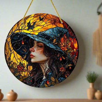 Halloween Witch Suncatcher Gothic Acrylic Round Sign