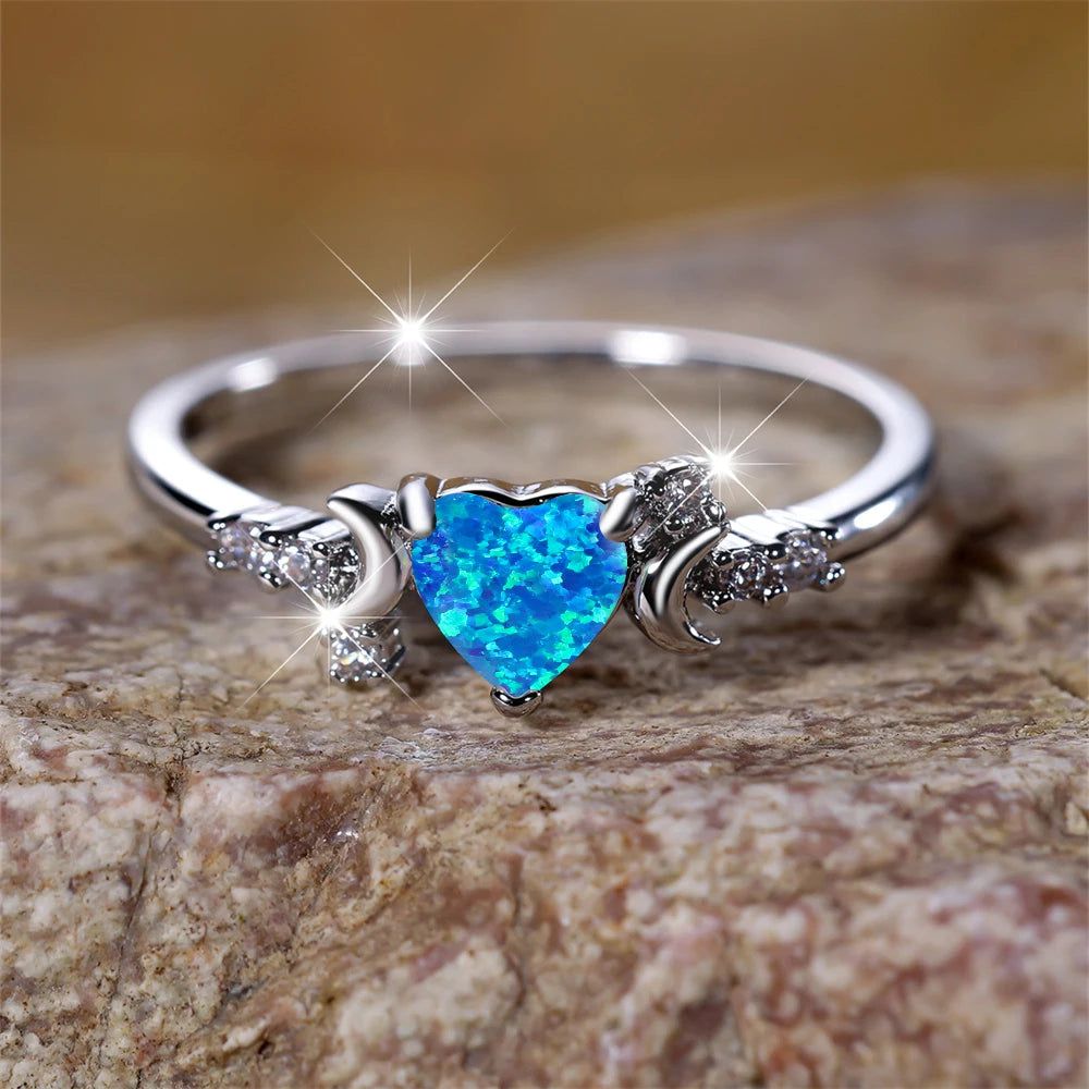 Triple Moon Ring Crystal Heart Moon Wicca Ring-MoonChildWorld