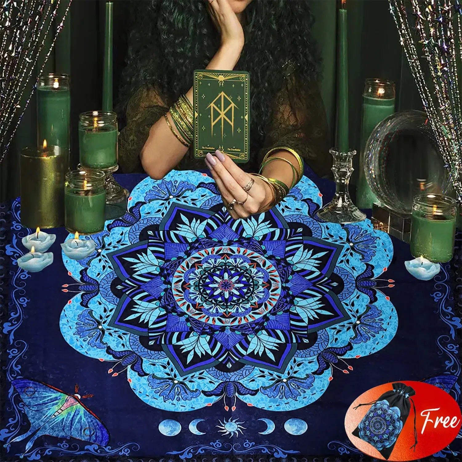 (Free Bag) Mandala Moon Altar Tarot Card Tablecloth Pagan Altar Cloth-MoonChildWorld