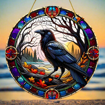 Dark Crow Window Art Black Raven Suncatcher Gothic Hanging Ornament-MoonChildWorld