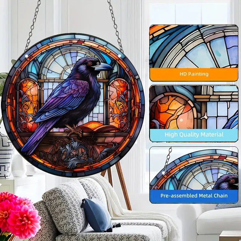 Dark Crow Window Art Black Raven Suncatcher Gothic Hanging Ornament-MoonChildWorld