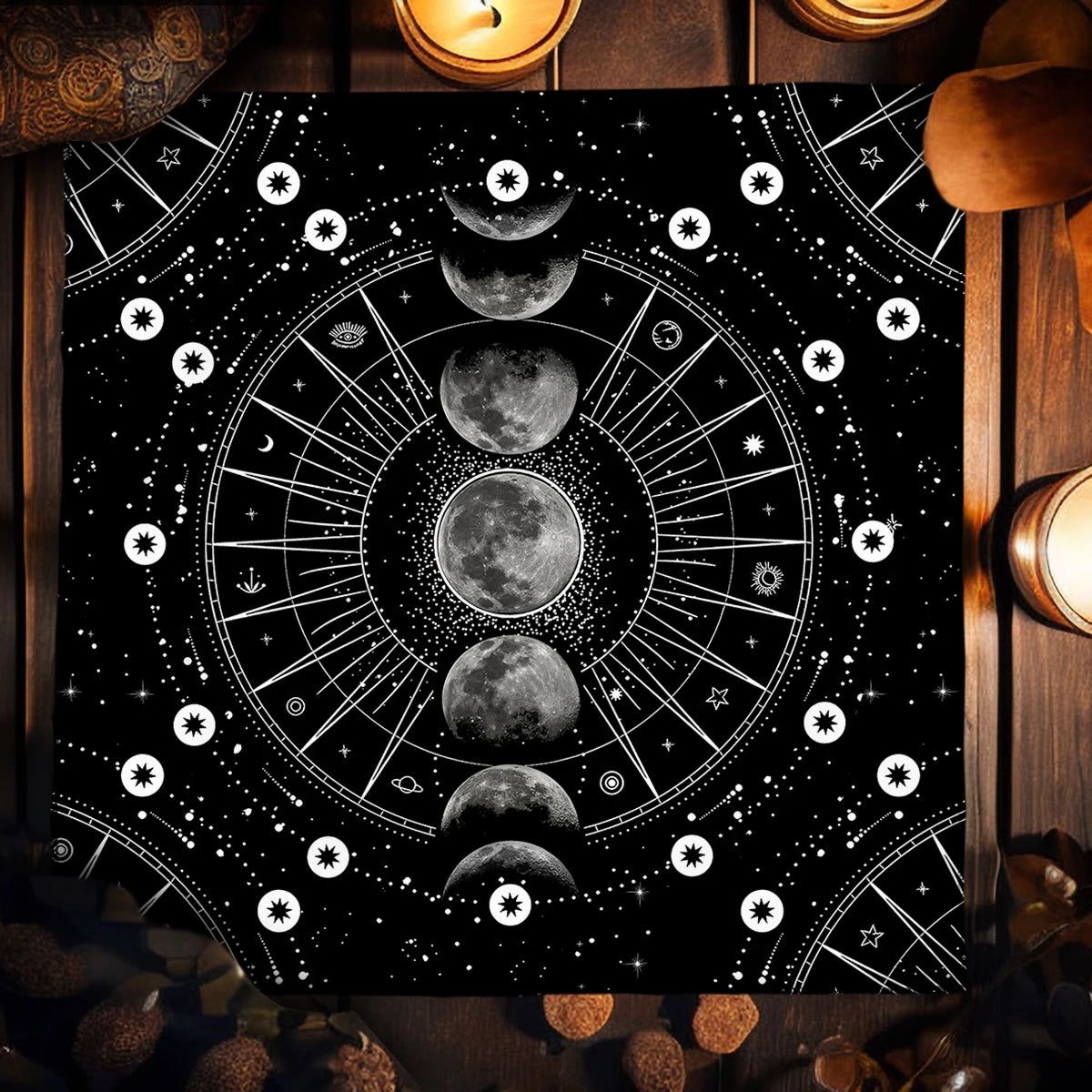 Altar Cloth Black Moon Phase Tarot Card Tablecloth For Tarot Cards Reading Polyester Wicca Oracle Card Mat Room Home Decor-MoonChildWorld