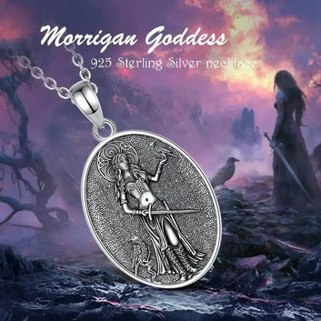 925 Sterling Silver Morrigan Goddess Necklace Viking Raven Triple Spiral Pendant Pagan Wicca Jewelry