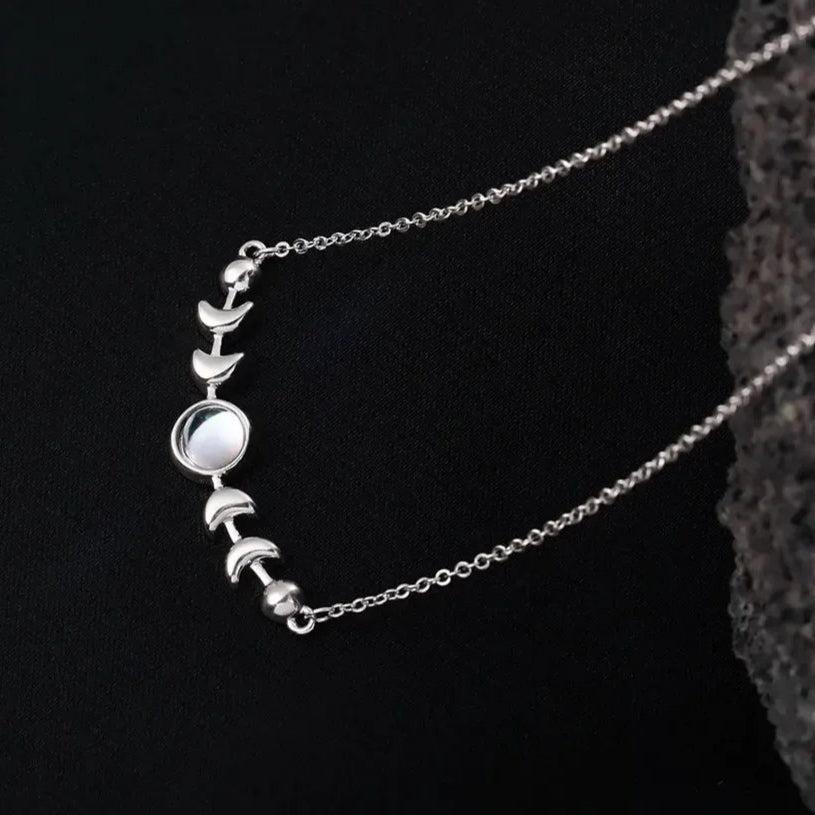 Moonstone Sterling Silver Moon Phase Necklace-MoonChildWorld