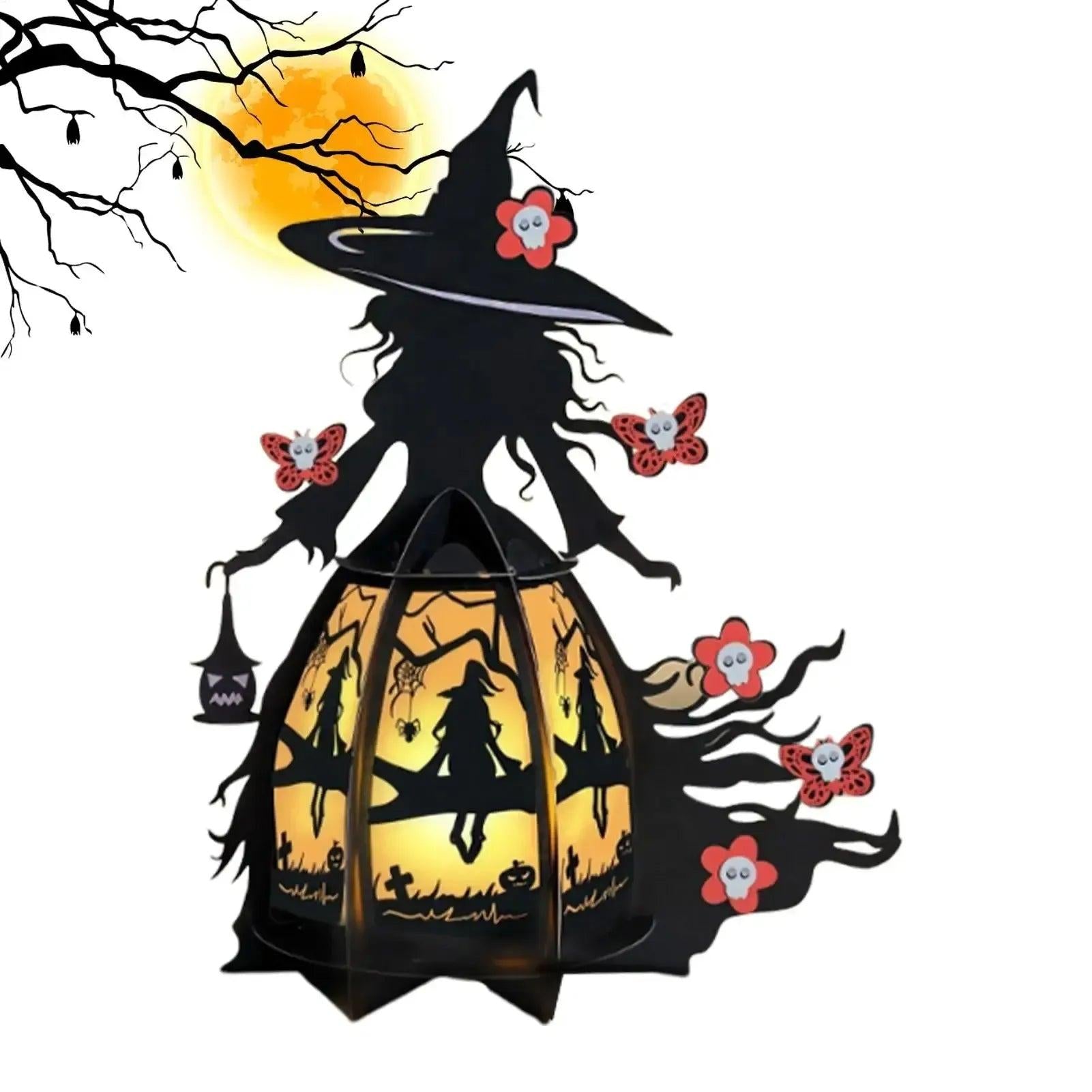 Halloween Lantern Gothic Witch Lamp - Spooky Night Light For Witchy Table Decor-MoonChildWorld