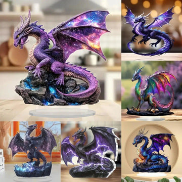 Purple Dragon 2D Flat Acrylic Figurine Dragon Table Ornament Dragon Desk Decor-MoonChildWorld