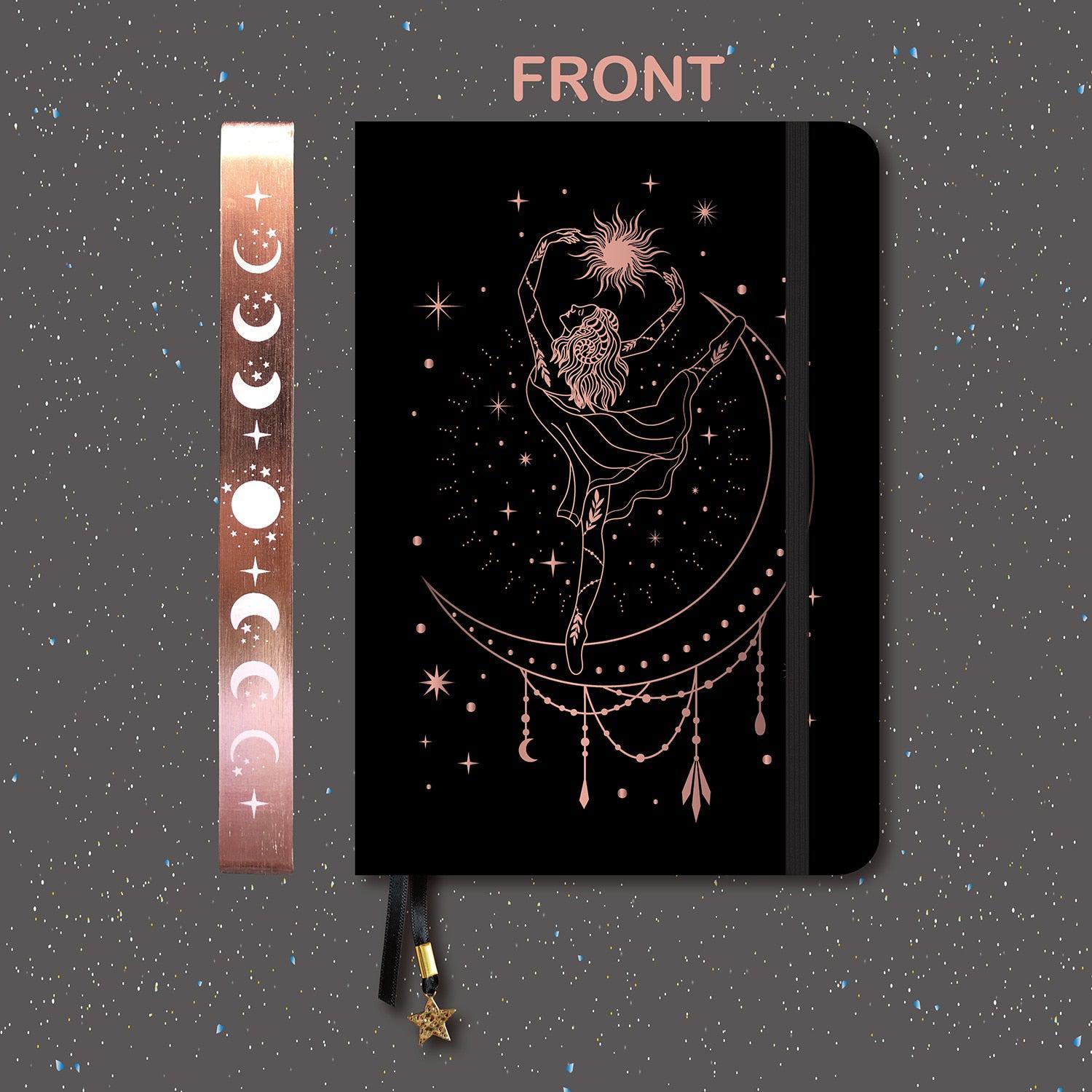 Girl Moon phase Notebook Bamboo Paper Bullet Dotted Journal-MoonChildWorld