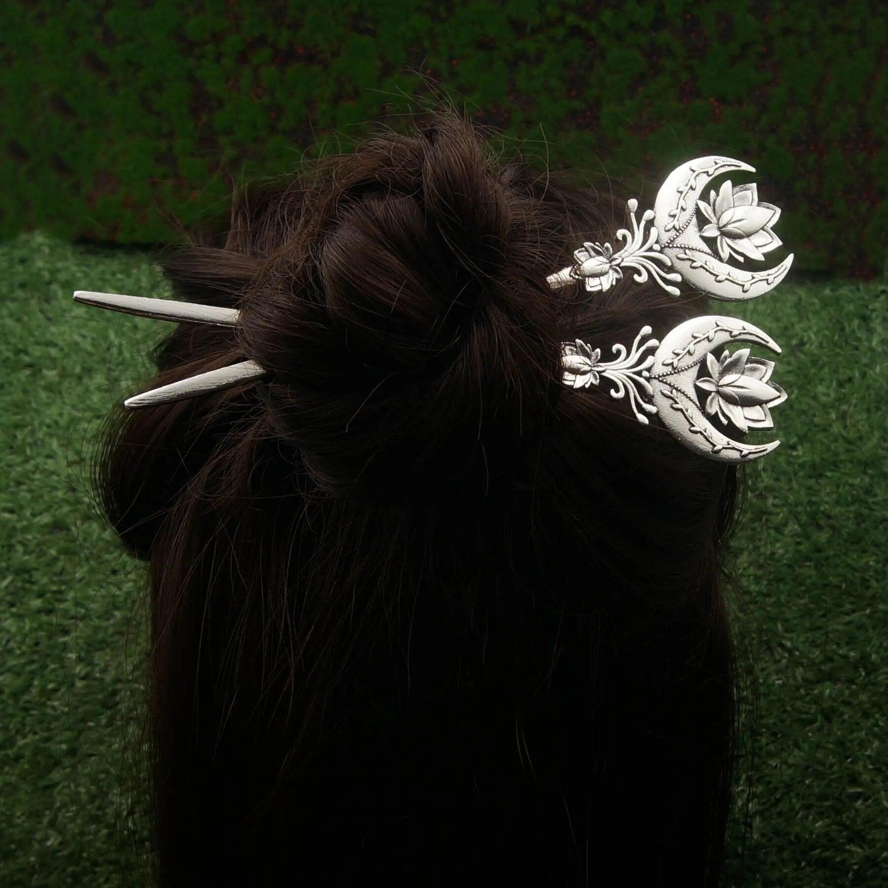 Pagan Witch Moon Hairpin Witchy Hair Accessories-MoonChildWorld