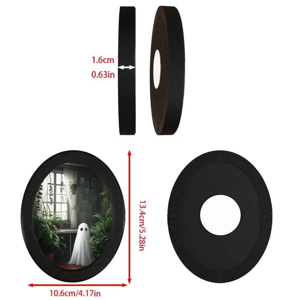 Retro Little Ghost Witch Wooden Oval Frame - Gothic Oval Wall Art - Spooky Halloween Wall Decoration-MoonChildWorld