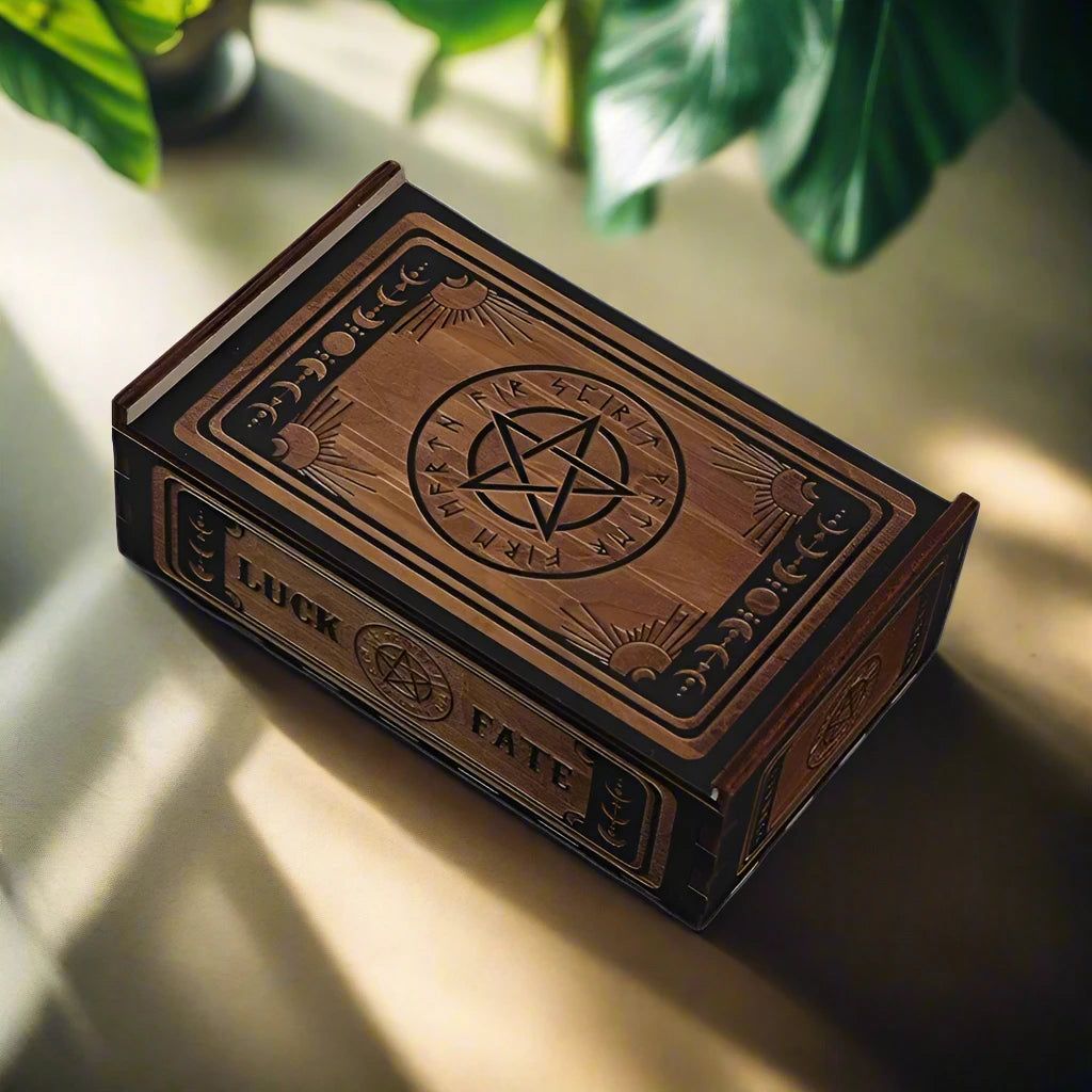 Witchcraft Wood Storage Box- Wicca Tarot Cards Storage Box- Crystal Jewelry Witchy Wood Box-MoonChildWorld