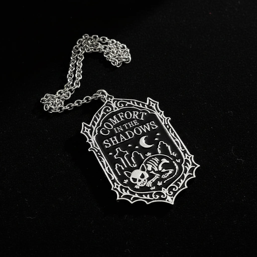 Skull Cat Tombstone Gothic Necklace Witch Jewelry "Comfort in the shadows"-MoonChildWorld