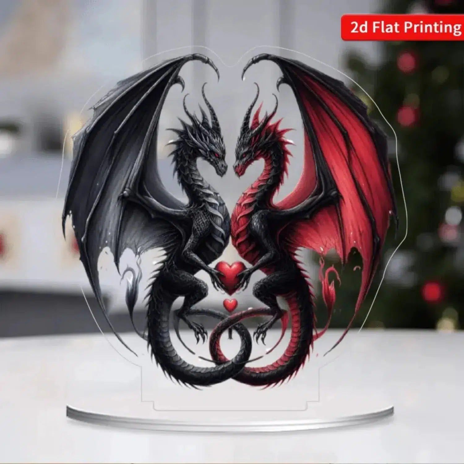 Black Dragon 2D Flat Acrylic Figurine Dragon Table Ornament Dragon Desk Decor-MoonChildWorld